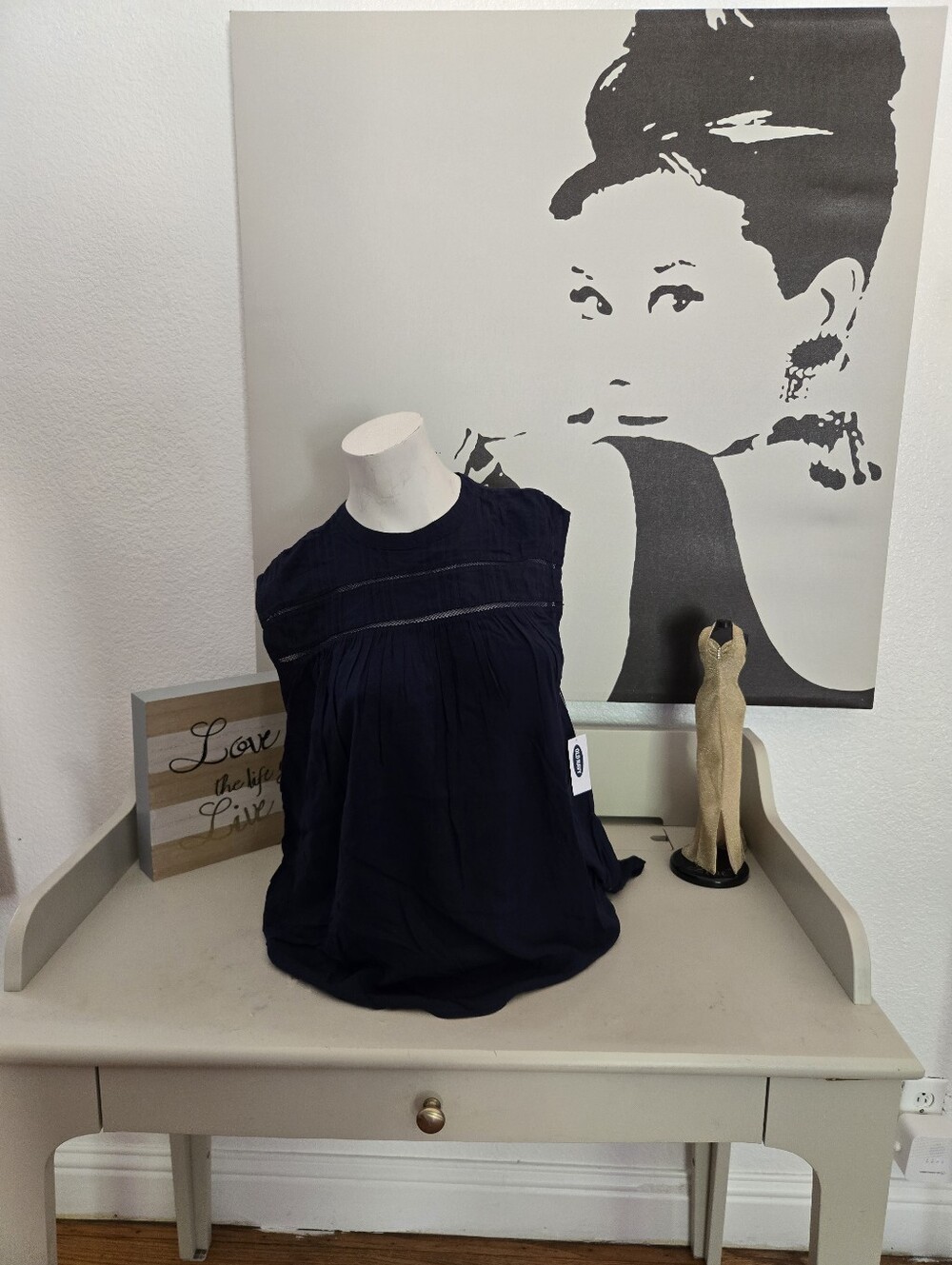NWT Womens Old Navy Sleeveless Smocked Yoke Top Color Navy Blue Size Large
